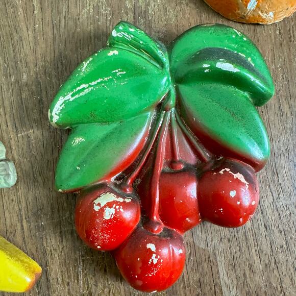 Vintage Mid Century Modern Plaster Chalkware Wall Art Decor Fruit Pears Berries - Picture 6 of 10